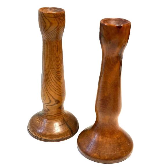 Gorgeous Teak MCM Pair of Candle Holders Vintage - Picture 1 of 7